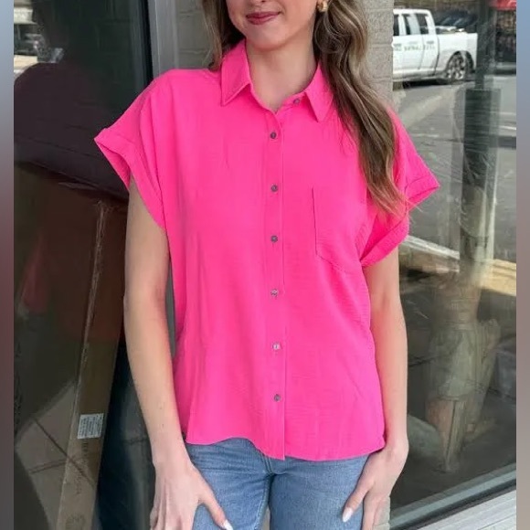 Zenana Outfitters Tops - Zenana Woven Airflow Button Down Shirt Pink